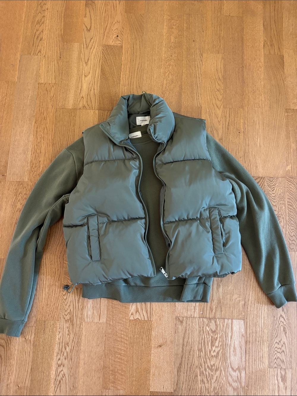 Olive Green Puffer Vest & Crew Neck sweater